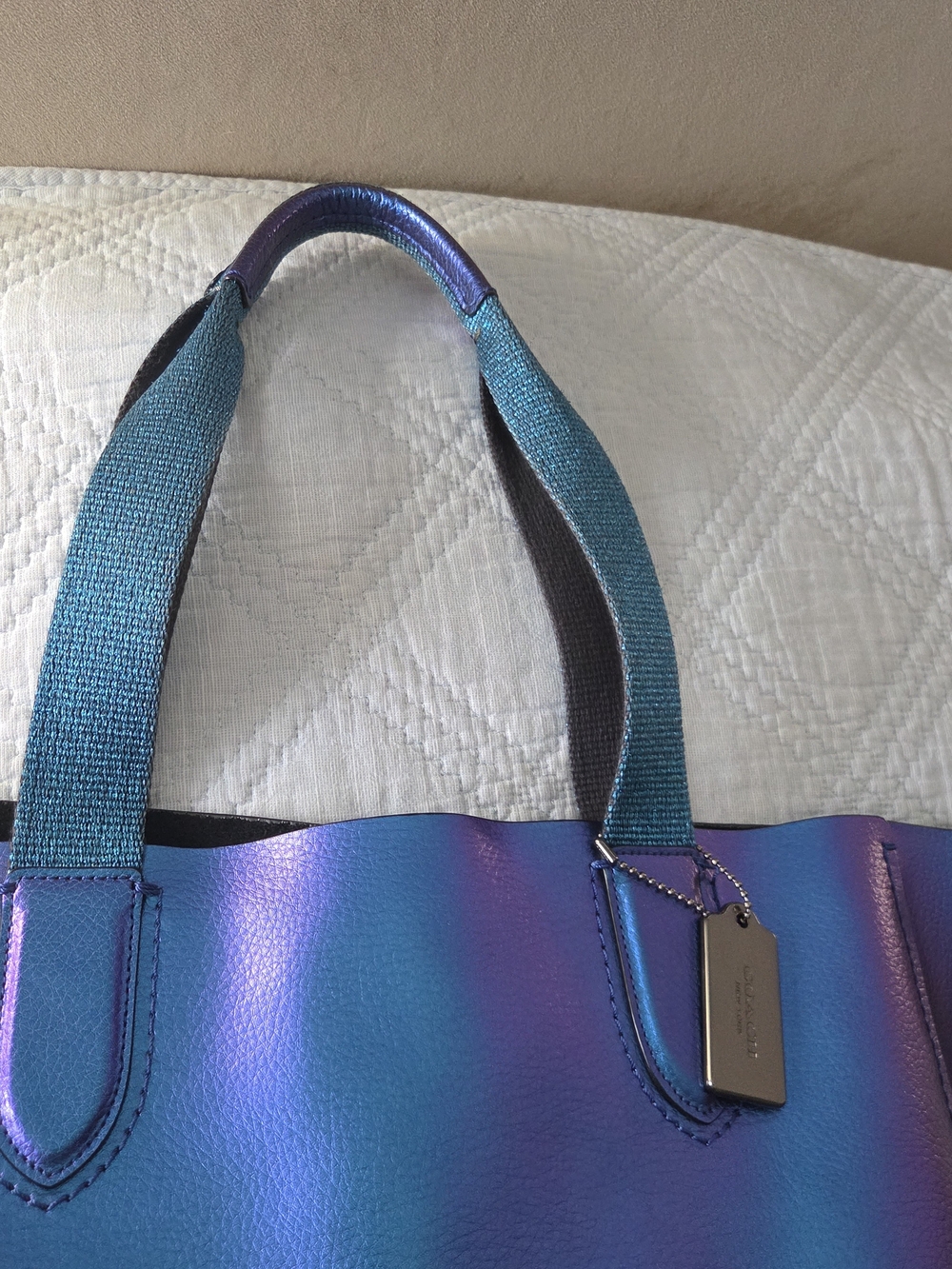 Coach Iridescent Purple-Blue Leather Tote - Picture 9 of 9